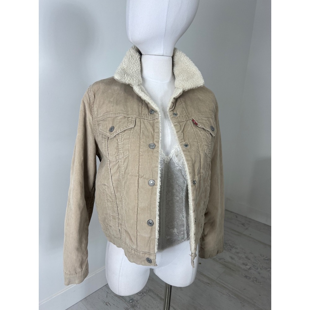 Levis Sherpa Lined Corduroy Trucker Jacket Tan Beige Womens Size S